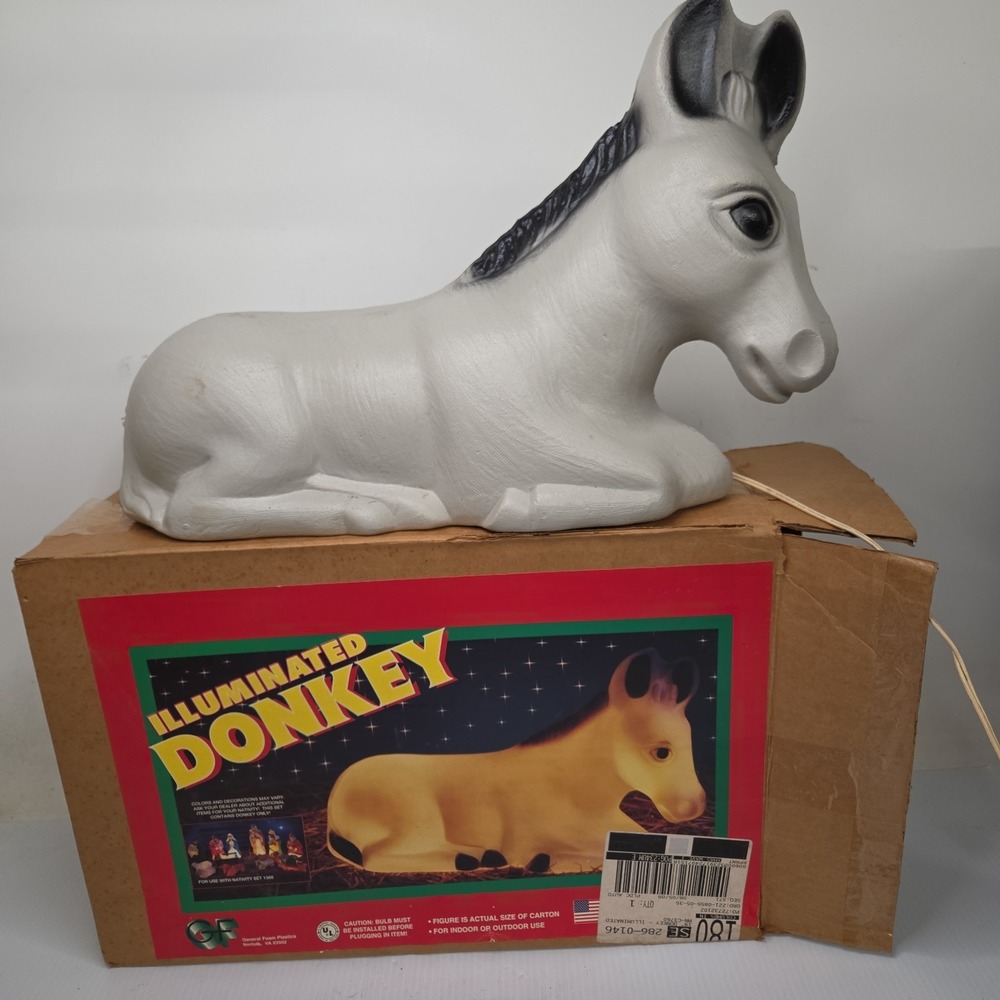 Light Up Illuminated Donkey Christmas Nativity Scene Blow Mold Vintage With Box